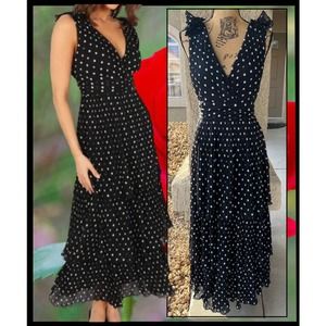 Petal & Pup Pleated Black & White Polka Dots Andromeda Maxi Dress Size: M